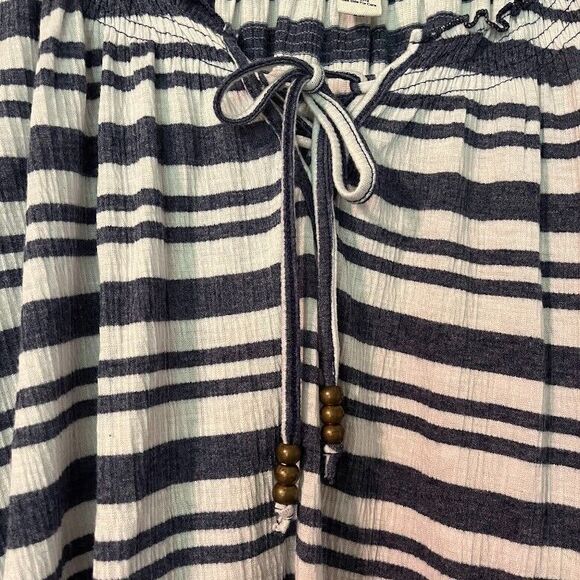 French Laundry Boho White/Blue Stripe 3/4 Sleeve Beaded Tie Peasant Blouse SZ 3X - Picture 5 of 5